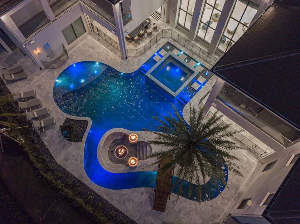 Luxury pool with automated night lighting scenes in Central Florida